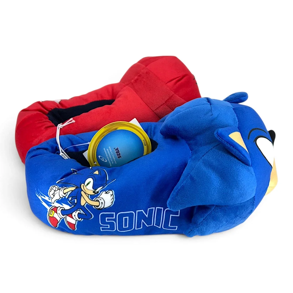 SEGA Sonic the Hedgehog Boys Size 2-3 Plush 3D Slippers Red Blue New